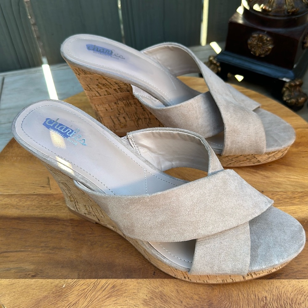 👡Charles by Charles Davis Latrice Nude Cork Wedge Sandals Neutral 11 M Platform